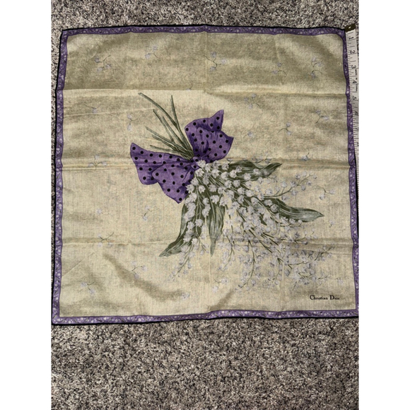 Women's Christian Dior Beige Purple Floral One Size Handkerchief - Picture 1 of 10